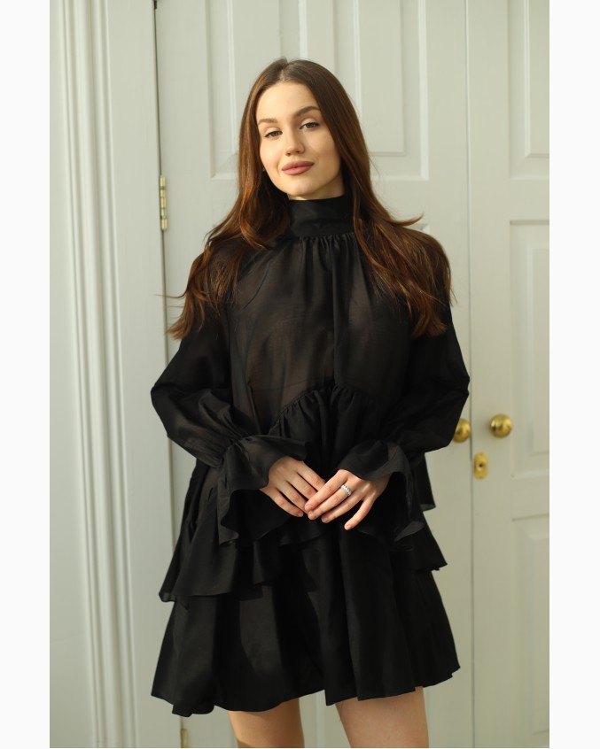 Платье черное с валанами облако 